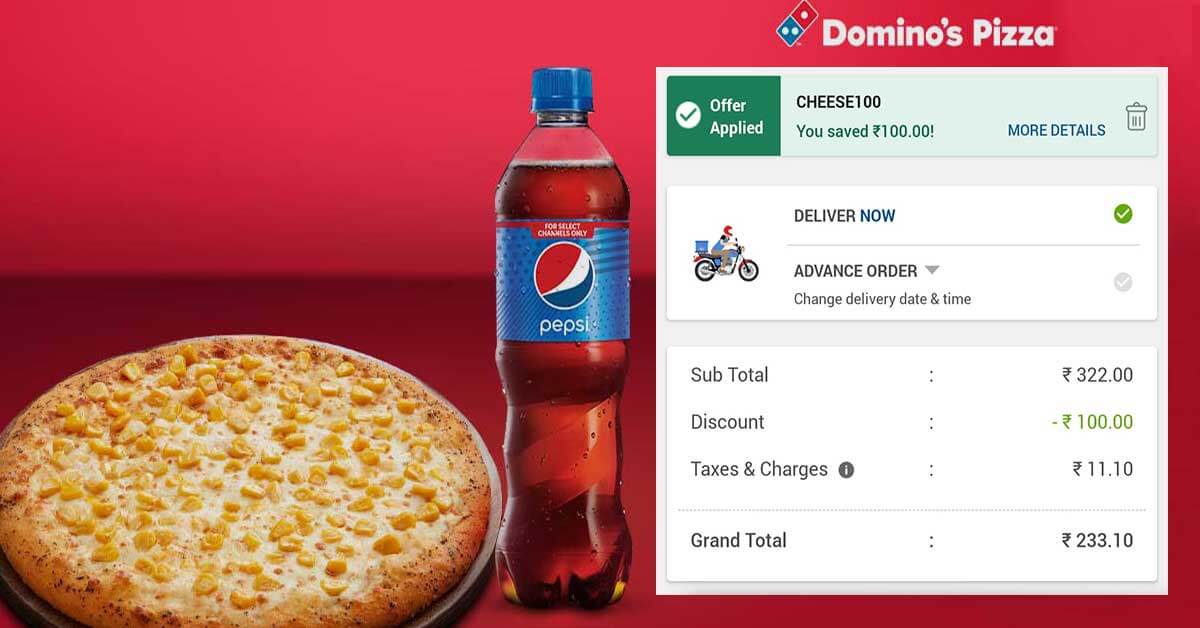 dominos rs 100 off coupon code